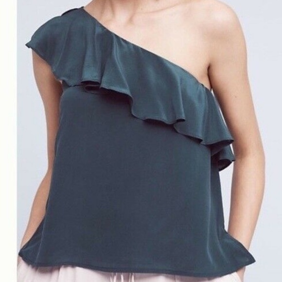 Anthropologie Tops - Maeve Anthro Off Shoulder Silk Top SZ 12 Green